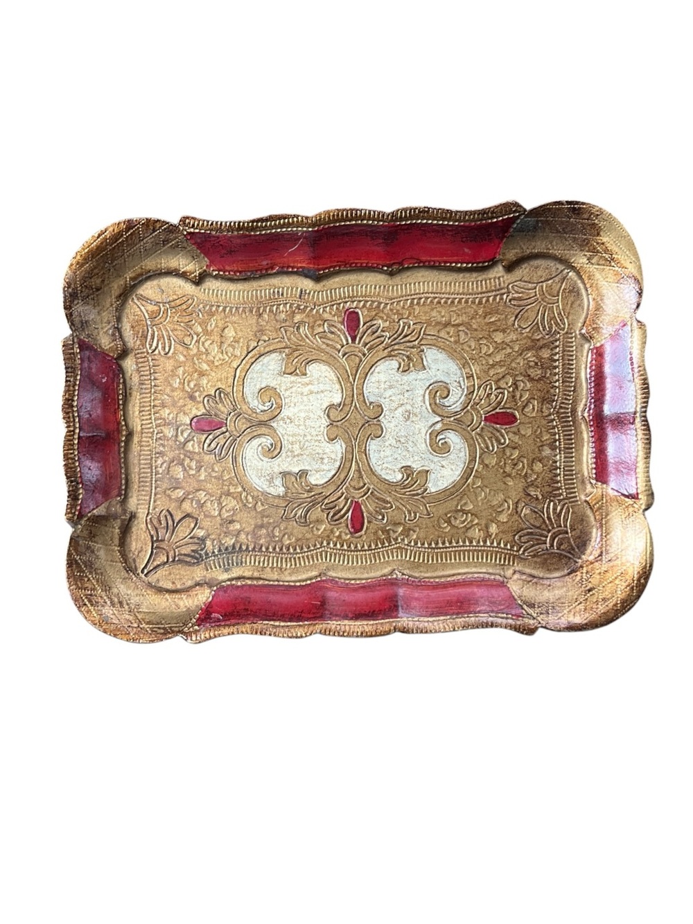 Vintage Florentine Gold and Red Decorative Vanity Tray 10” x 7-1/2”